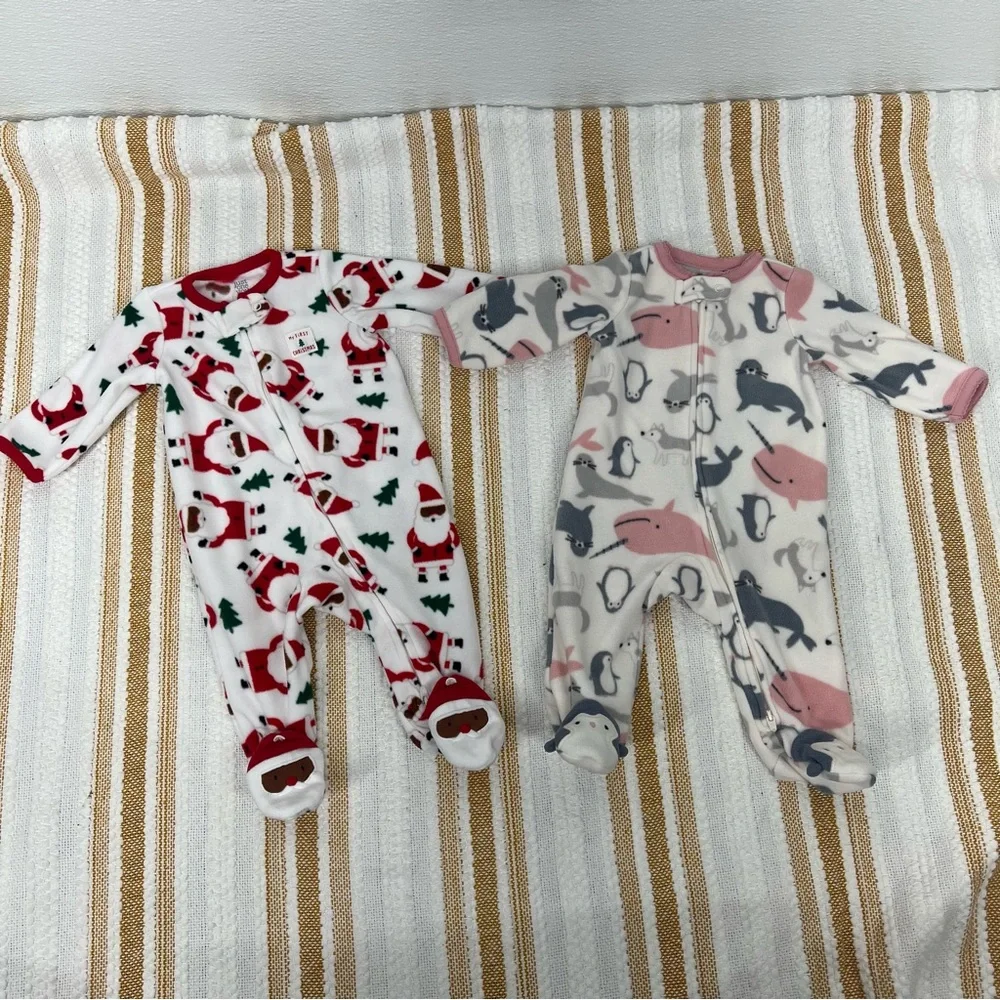 Carter's Pajamas Fleece My First Christmas and Baby‎ Girls' Penguin Pajamas 3M